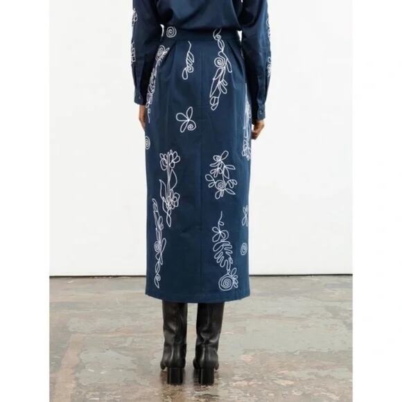 Mara Hoffman Midi Floral Embroidered Florence Pencil Skirt 4 XS - Picture 12 of 13
